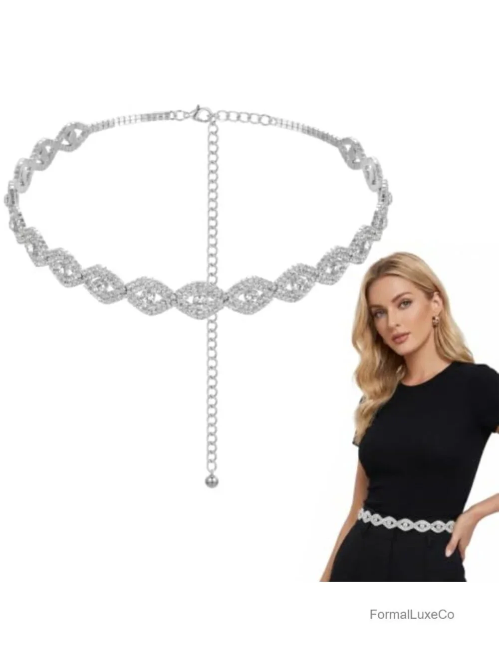 Rhinestone Chain Belt for Women Silver Waist Belt Wedding Crystal Belt